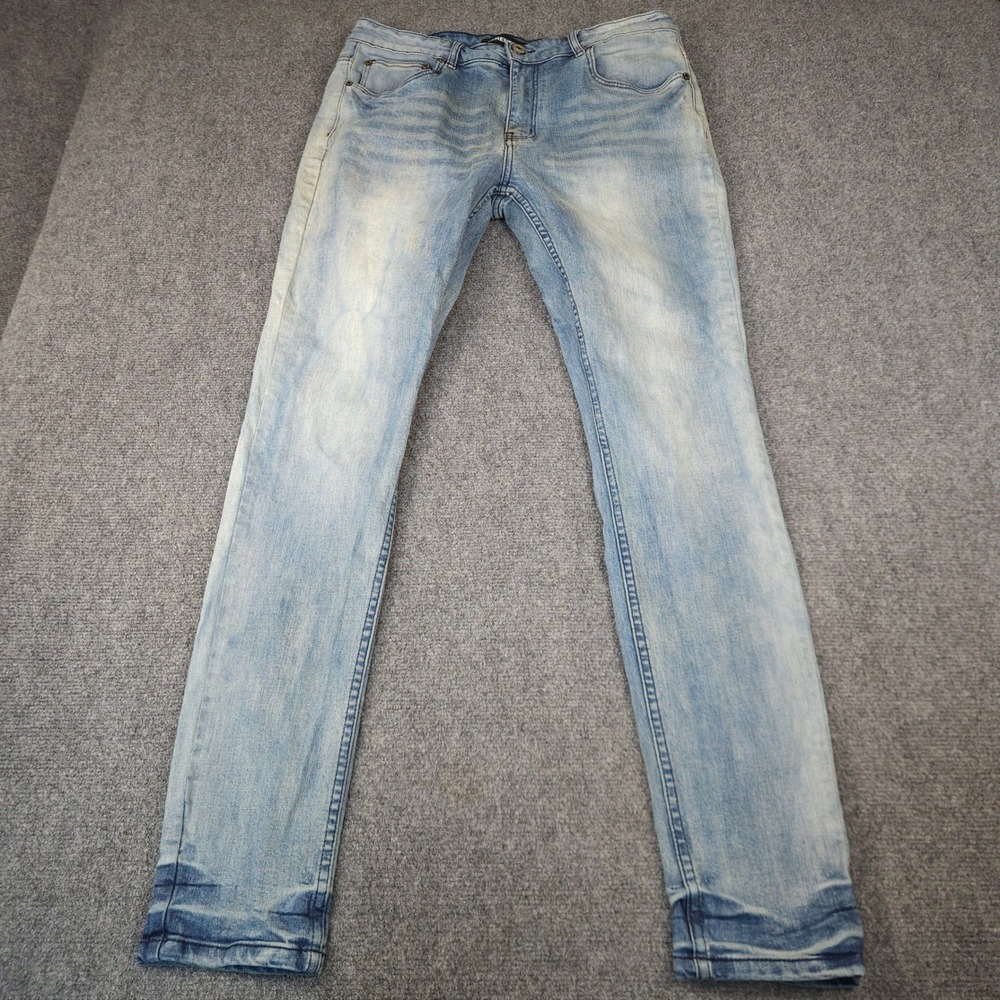 Serenede Fitted Denim Jeans Mens 34 Light Wash Blue Slim Stretch Serenity Prayer